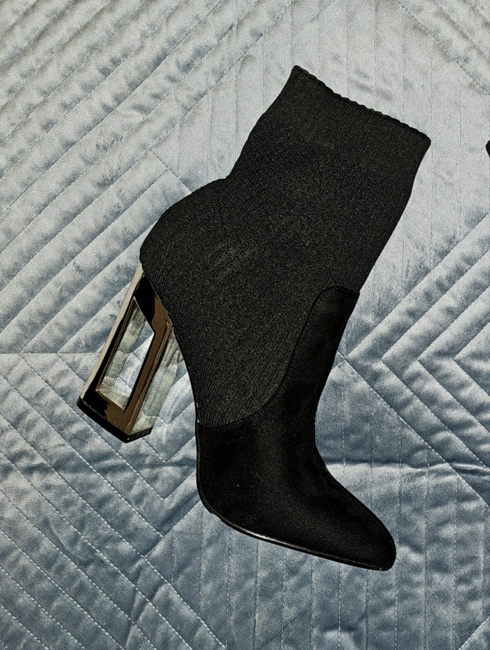 🖤 Catherine Malandrino "Squarie" Sock Boots w/ Metallic Heel, Size 8 - Picture 2 of 6